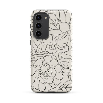 Black & White Florals - Taguchi Tomoki Samsung Case, Galaxy S23 Plus / Matte, White Phone Case Black Floral Leaf Pattern