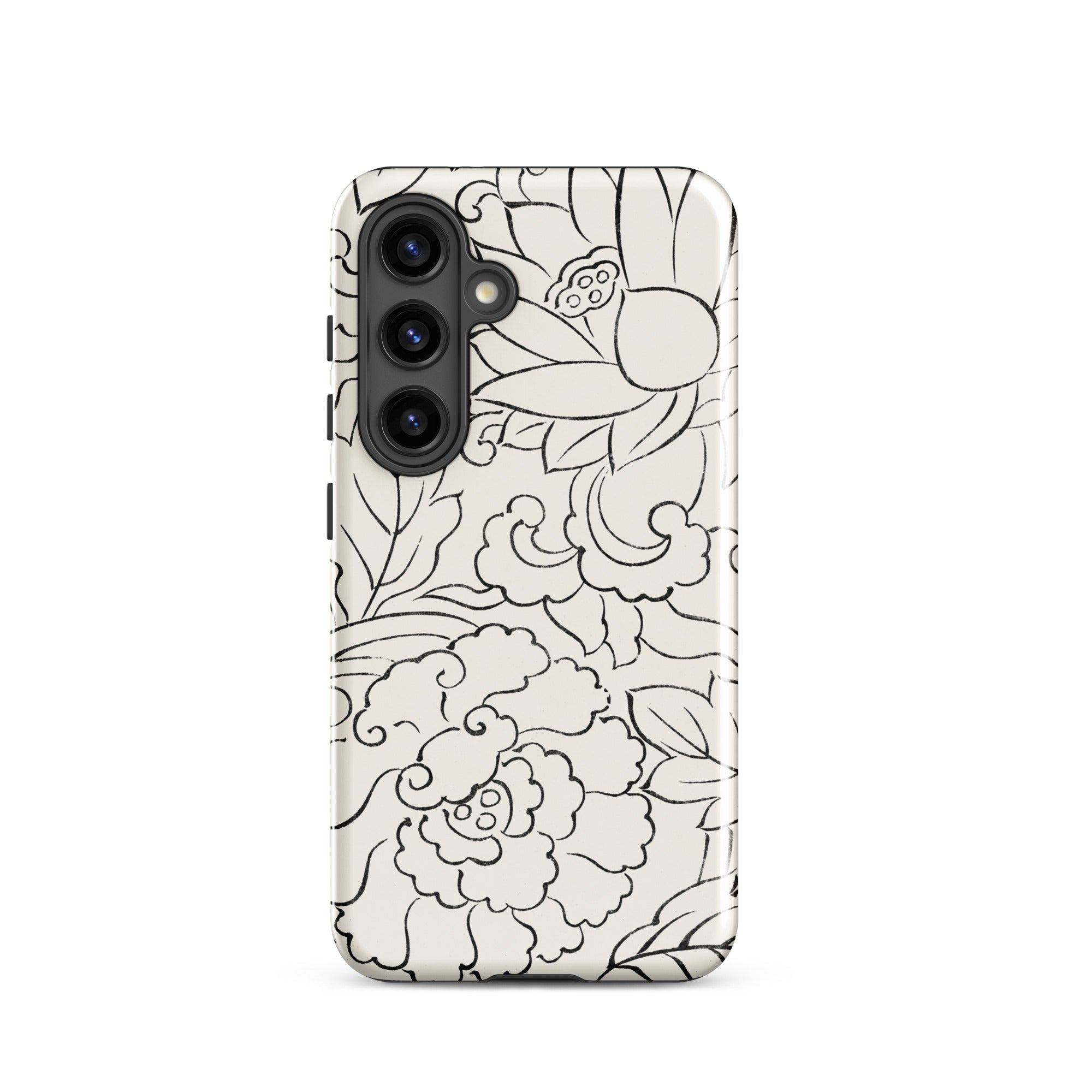 Black & White Florals Taguchi Tomoki Samsung Case, Galaxy S24 / Gloss, White Phone Case Black Floral Line Art