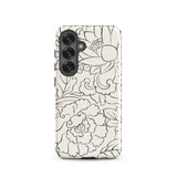 Black & White Florals - Taguchi Tomoki Samsung Case, Galaxy S25 / Gloss, White Phone Case Black Floral Scrollwork Designs