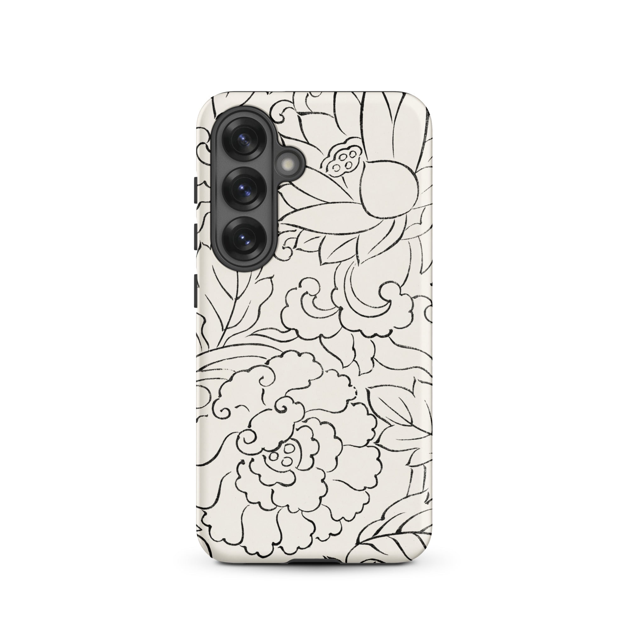 Black & White Florals Taguchi Tomoki Samsung Case, Galaxy S25 / Matte, White Phone Case Black Floral Cloud Line Art