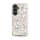 Black & White Florals - Taguchi Tomoki Samsung Case, Galaxy S25 Plus / Gloss, White Smartphone Case Black Floral Cloud Patterns