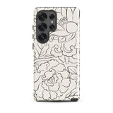 Black & White Florals - Taguchi Tomoki Samsung Case, Galaxy S25 Ultra / Gloss, White Phone Case Black Floral Line Art Cutout