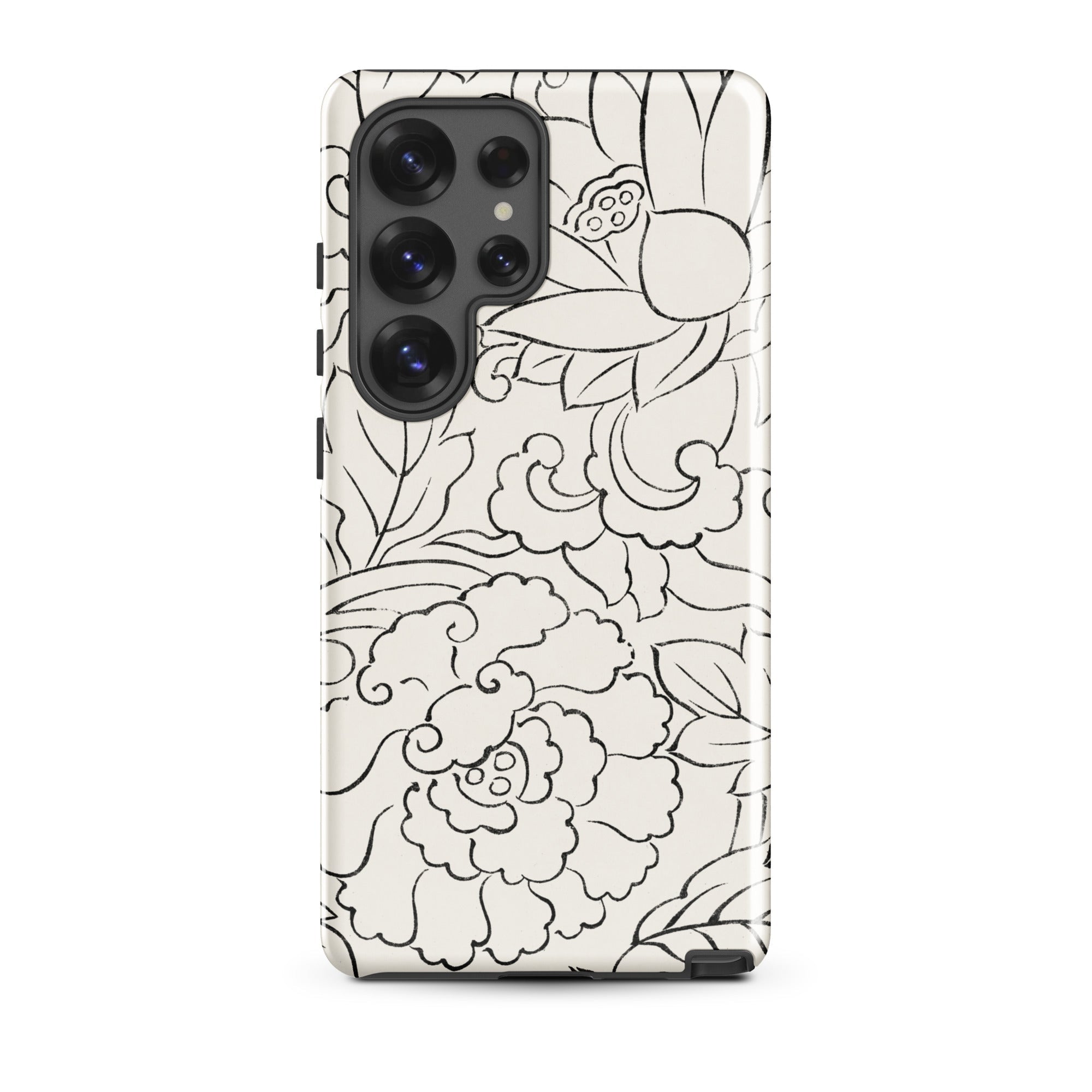 Black & White Florals Taguchi Tomoki Samsung Case, Galaxy S25 Ultra / Gloss, White Phone Case Black Floral Line Art Cutout