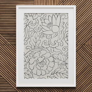 Schwarze und weiße Blumen - Taguchi Tomoki Woodblock Print