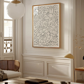Black & White Florals - Taguchi Tomoki Woodblock Print, 24x36’’ / 61x92cm / Unframed Art, Framed Black White Line Abstract Floral Patterns