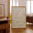Black & White Florals - Taguchi Tomoki Woodblock Print, 40’’x60’’ / Unframed Art, Framed Black White Line Floral Leaf Patterns