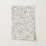 Black & White Florals - Taguchi Tomoki Woodblock Print / Canvas, 12x18’’ / 31x46cm / Art / Unframed / no Border, Posters Prints Visual