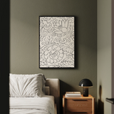 Black & White Florals - Taguchi Tomoki Woodblock Print / Canvas Black-framed Artwork Intricate Line Drawings Lotus Flowers, Vintage