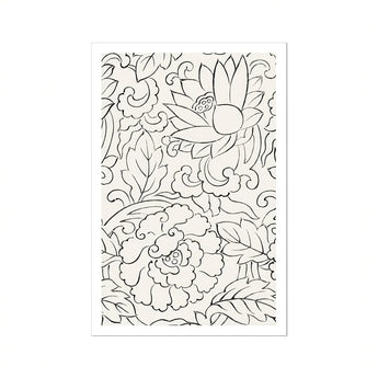 Black & White Florals - Taguchi Tomoki Woodblock Print / Canvas Black White Floral Pattern Curved Leaves Flowers Taguchi Tomoki, Vintage