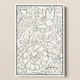 Black & White Florals - Taguchi Tomoki Woodblock Print / Canvas Framed Black-and-white Line Art Print Intricate Floral Leaf Taguchi Tomoki,