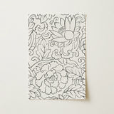 Black & White Florals - Taguchi Tomoki Woodblock Print / Canvas, Taguchi Tomoki, Vintage Japanese Woodblock, White Floral Woodblock Print