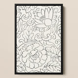 Black & White Florals - Taguchi Tomoki Woodblock Print / Canvas, Taguchi Tomoki, Vintage Japanese Woodblock, White Floral Woodblock Print