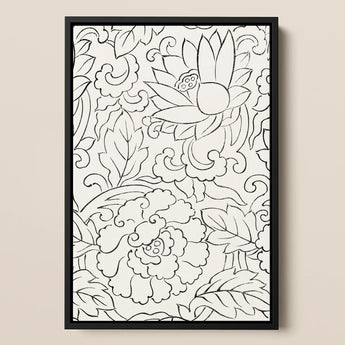 Black & White Florals - Taguchi Tomoki Woodblock Print / Canvas, Taguchi Tomoki, Vintage Japanese Woodblock, White Floral Woodblock Print