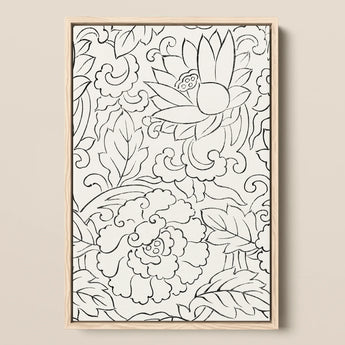 Black & White Florals - Taguchi Tomoki Woodblock Print / Canvas, Taguchi Tomoki, Vintage Japanese Woodblock, White Floral Woodblock Print