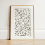 Black & White Florals - Taguchi Tomoki Woodblock Print / Canvas, Taguchi Tomoki, Vintage Japanese Woodblock, White Floral Woodblock Print