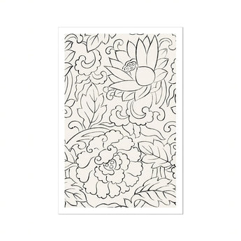 Black & White Florals - Taguchi Tomoki Woodblock Print / Canvas, Taguchi Tomoki, Vintage Japanese Woodblock, White Floral Woodblock Print