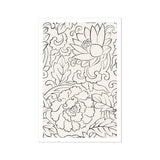 Black & White Florals - Taguchi Tomoki Woodblock Print, Black White Floral Pattern Curved Leaves Flowers