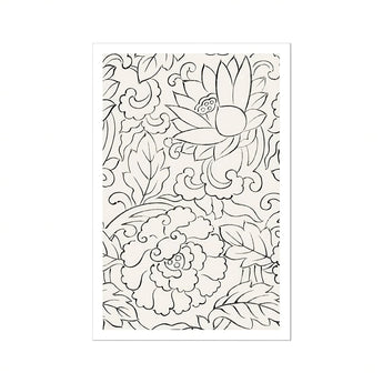 Black & White Florals - Taguchi Tomoki Woodblock Print, Black White Floral Pattern Curved Leaves Flowers