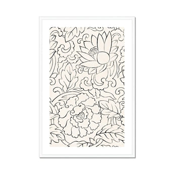 Black & White Florals - Taguchi Tomoki Woodblock Print, Black White Line Floral Leaf Patterns Decorative Design