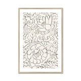 Black & White Florals - Taguchi Tomoki Woodblock Print, Black White Line Floral Leaf Patterns Decorative Frame