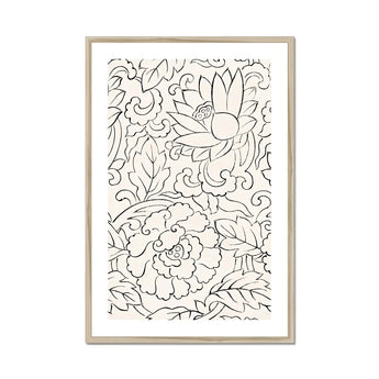 Black & White Florals - Taguchi Tomoki Woodblock Print, Black White Line Floral Leaf Patterns Decorative Frame