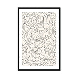 Black & White Florals - Taguchi Tomoki Woodblock Print, Black White Line Floral Leaf Patterns Decorative Style