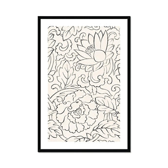 Black & White Florals - Taguchi Tomoki Woodblock Print, Black White Line Floral Leaf Patterns Decorative Style
