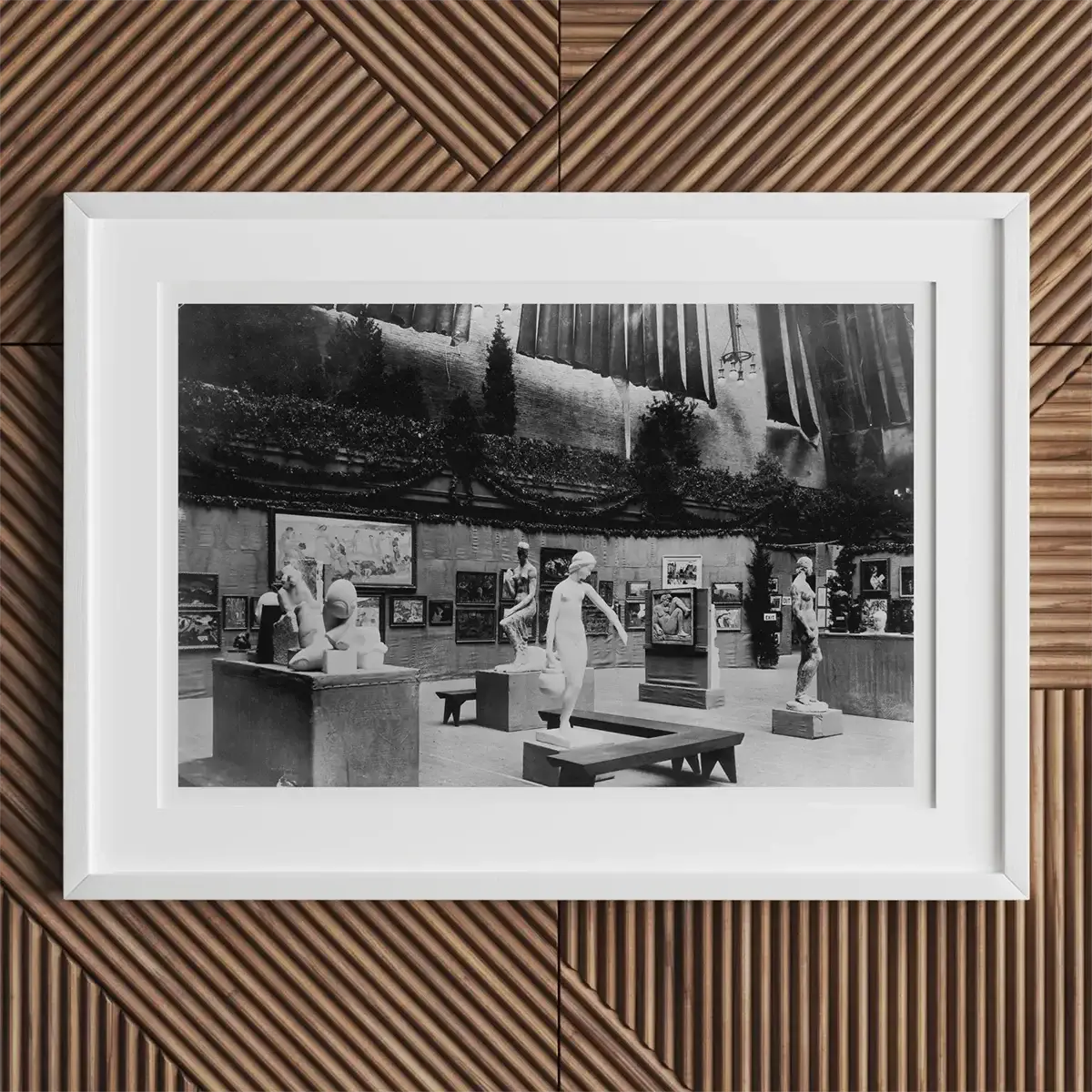 Black and white framed art gallery scene showcasing Alfred Stieglitz collection in Lake George