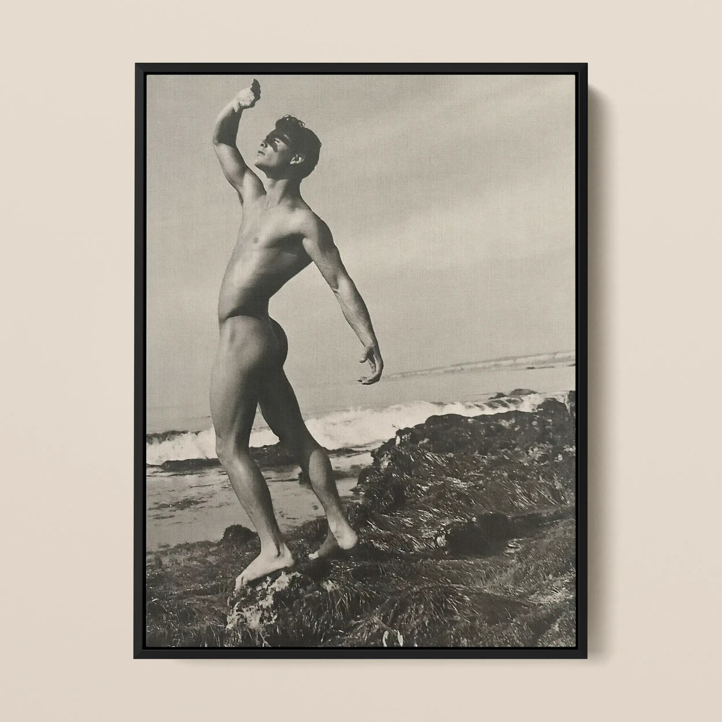 Nude Man at Beach - Forrester Millard by Bob Mizer Framed Canvas Posters Prints & Visual Artwork