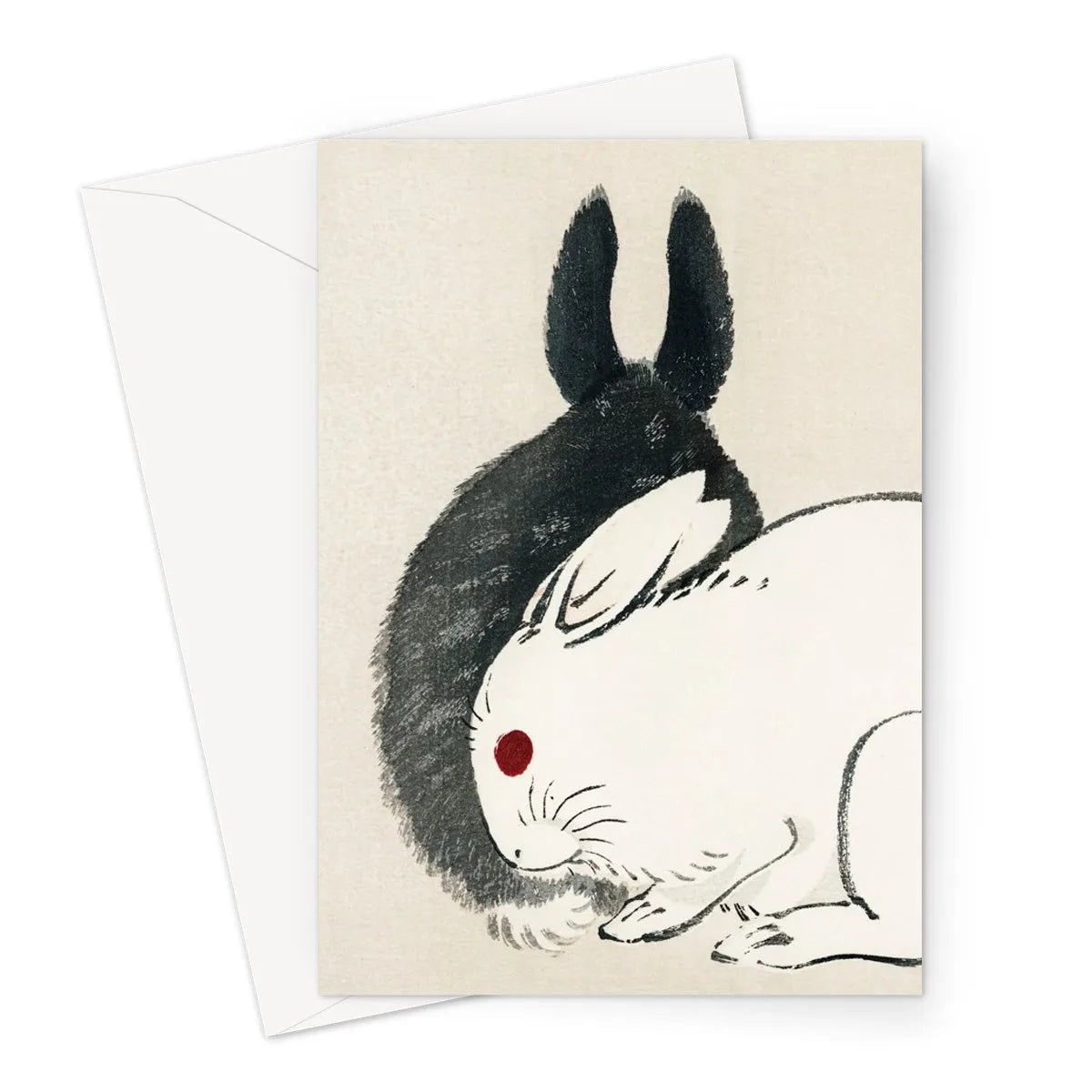Black And White Rabbit By Kōno Bairei Greeting Card - A5 Portrait / 1 Card - Greeting & Note Cards - Aesthetic Art