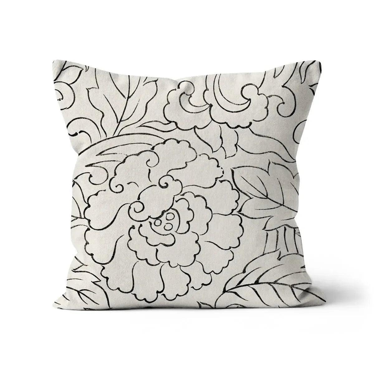 Black x White Floral Woodblock Print By Taguchi Tomoki Cushion - Linen / 16’x16’ - Throw Pillows - Aesthetic Art