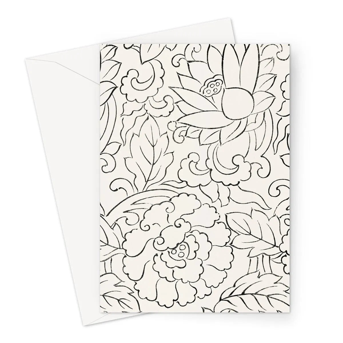 Black x White Floral Woodblock Print By Taguchi Tomoki Greeting Card - A5 Portrait / 1 Card - Notebooks & Notepads
