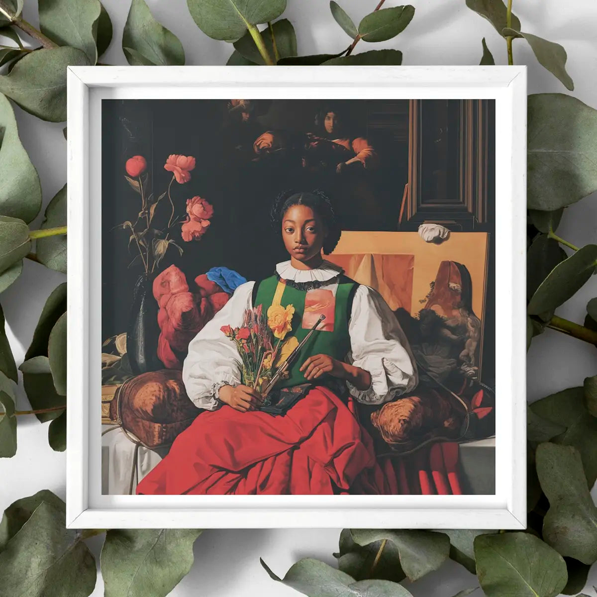 Framed portrait of a woman artist highlighting her as an artistic entrepreneur and creative electricity