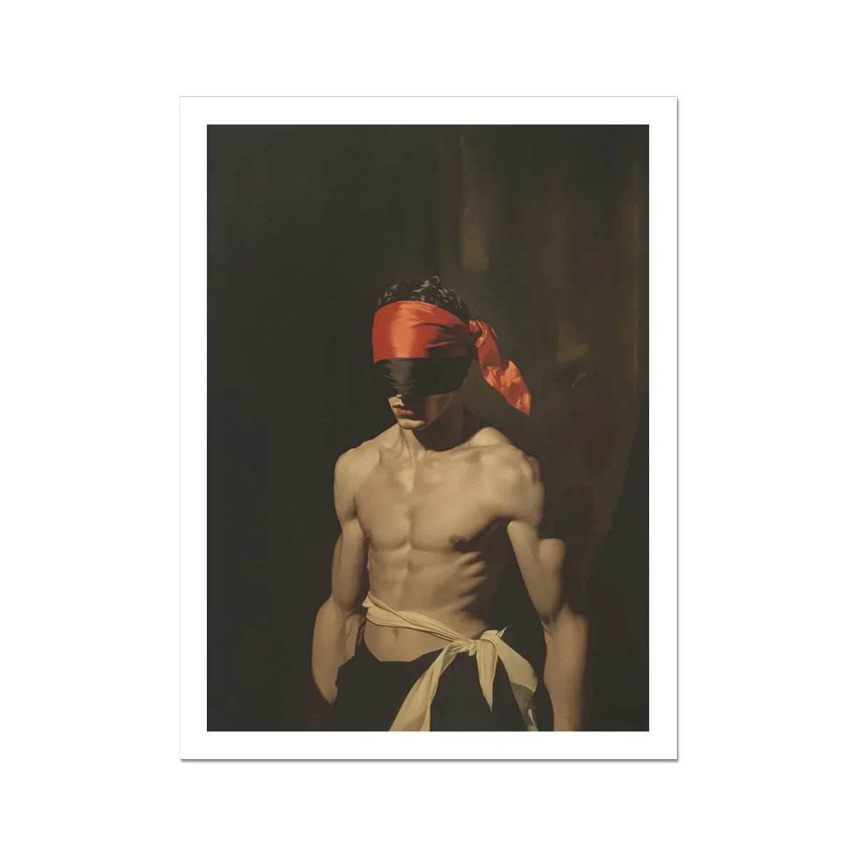 Blackout Vintage 19th Century Gay Fetishism Art Print, 18x24’’ / 46x61cm / Unframed, Blindfolded Shirtless Man