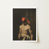 Blackout - Vintage 19th Century Gay Fetishism Art Print / Canvas Framed Muscular Man Orange Headscarf Black, Skin Catching Light Prints