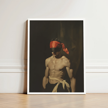 Framed Artwork Muscular Man Orange Bandana Eyes Light-colored Gay Fetishism, 19th Century, Skin Catching Light