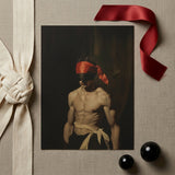 Blackout - Vintage 19th Century Gay Fetishism Art Print / Canvas Rectangular Muscular Man Red Satin Blindfold, Skin Catching Light Prints
