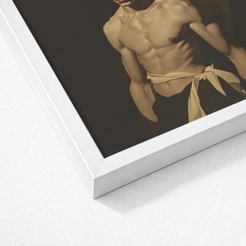 White Framed Art Print Muscular Male Figure Sepia Gay Fetishism, 19th Century, Skin Catching Light
