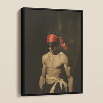 Blackout - Vintage 19th Century Gay Fetishism Framed Canvas, Framed Art Print Blindfolded Man