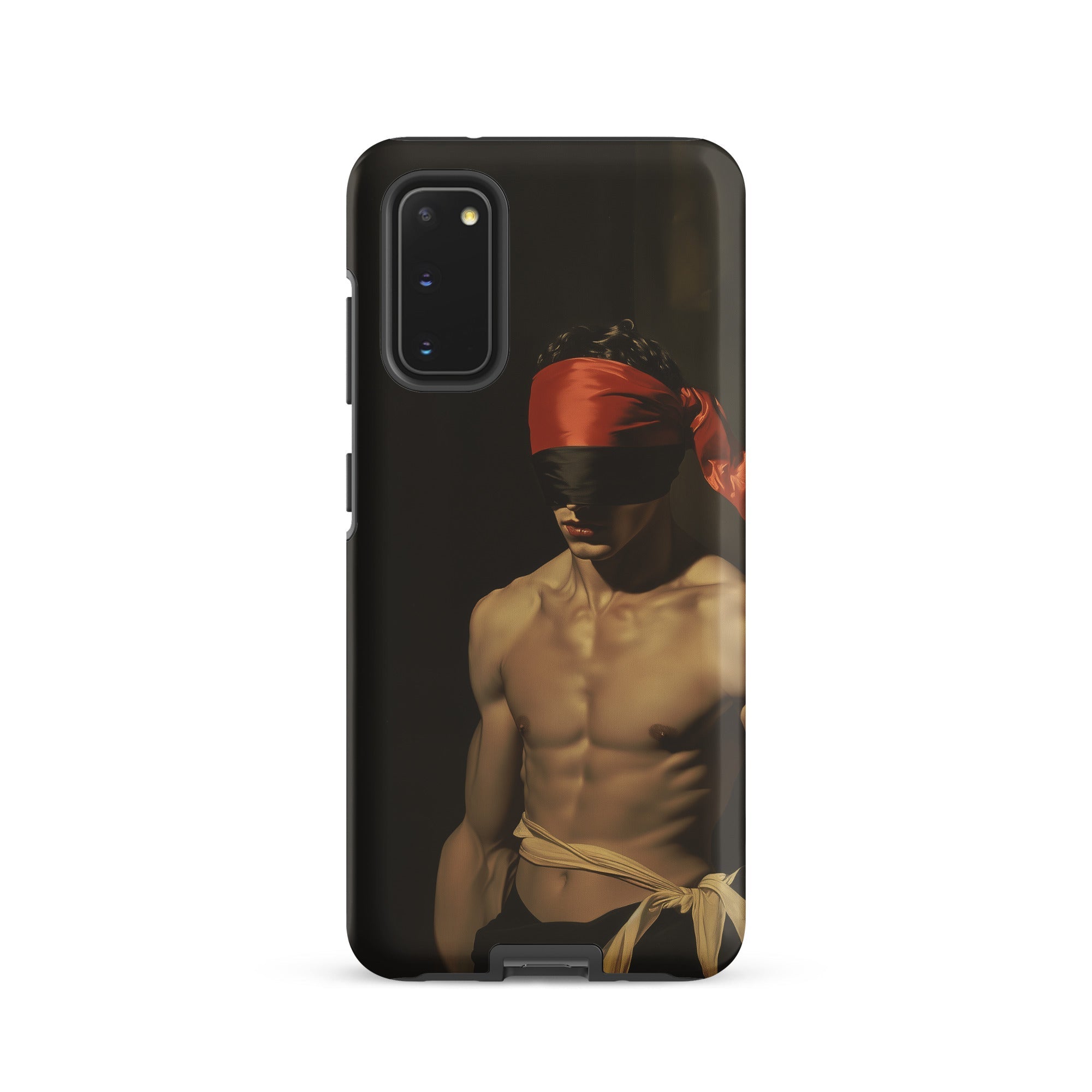 Blackout Vintage 19th Century Gay Fetishism Samsung Case, Galaxy S20 / Matte, Black Smartphone Case Blindfolded Shirtless Man Red Headscarf