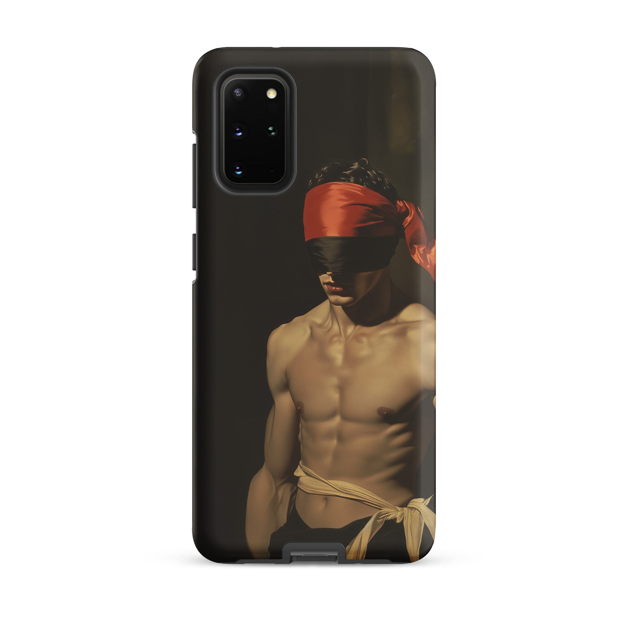 Blackout Vintage 19th Century Gay Fetishism Samsung Case, Galaxy S20 Plus / Matte, Black Phone Case Shirtless Man Red Blindfold Beige