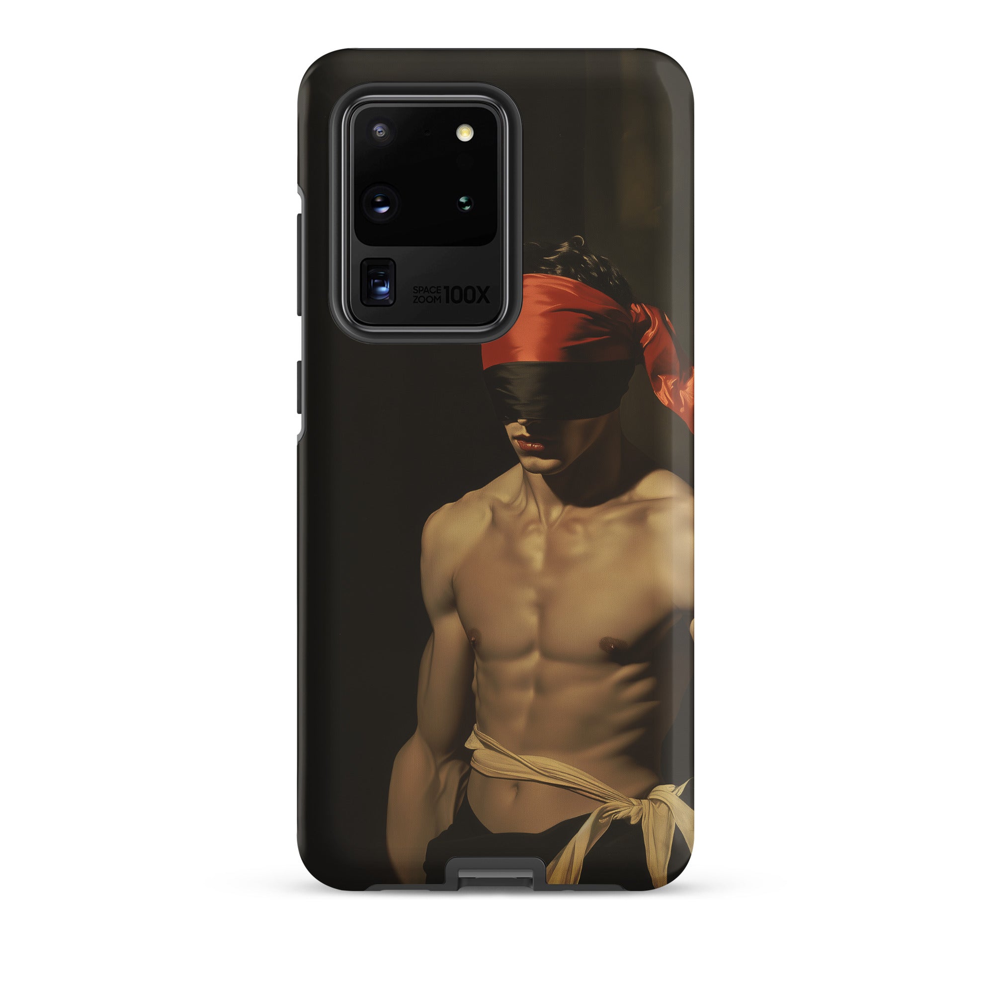 Blackout Vintage 19th Century Gay Fetishism Samsung Case, Galaxy S20 Ultra / Matte, Smartphone Case Blindfolded Shirtless Man Red Bandana