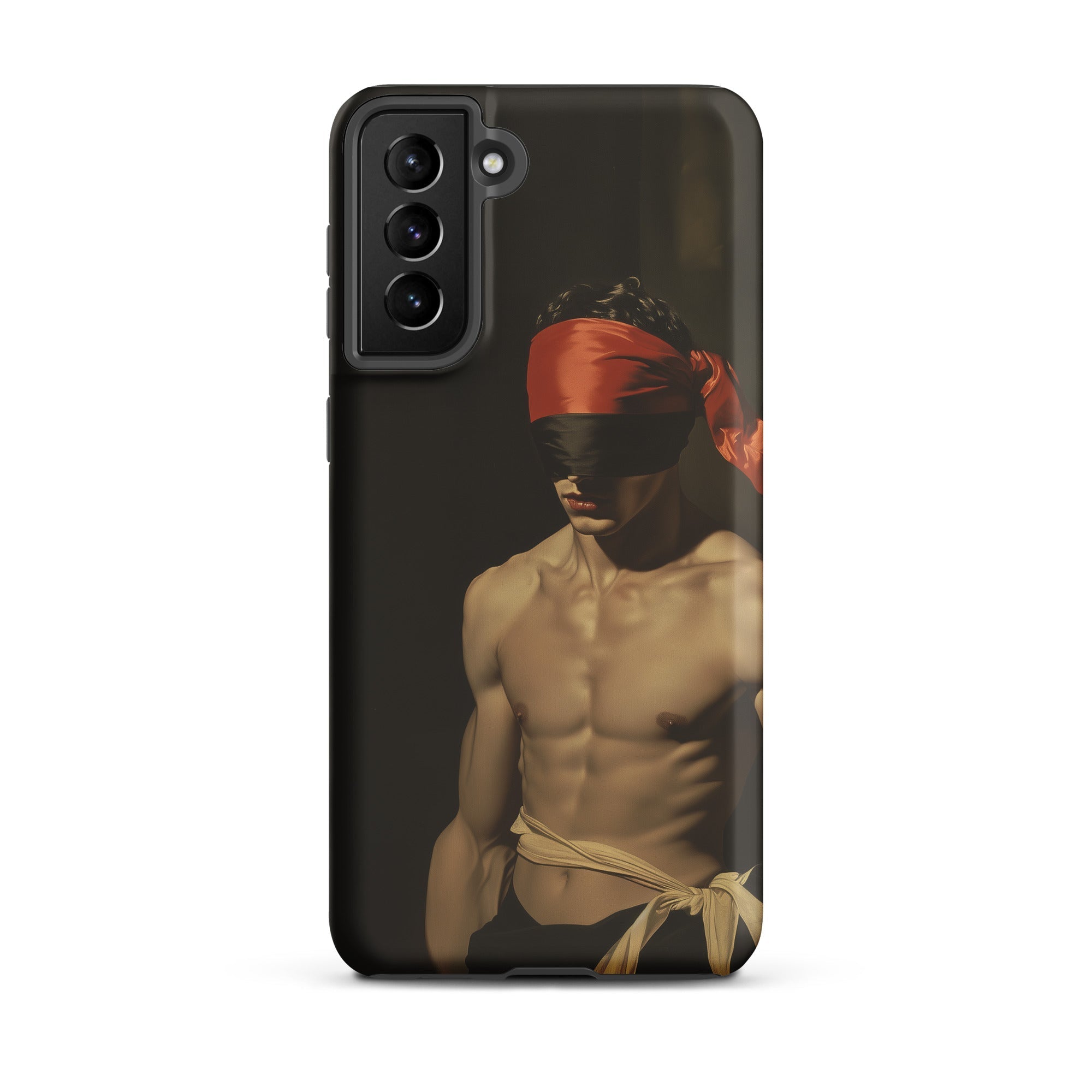 Blackout Vintage 19th Century Gay Fetishism Samsung Case, Galaxy S21 Plus / Matte, Black Smartphone Case Blindfolded Shirtless Man