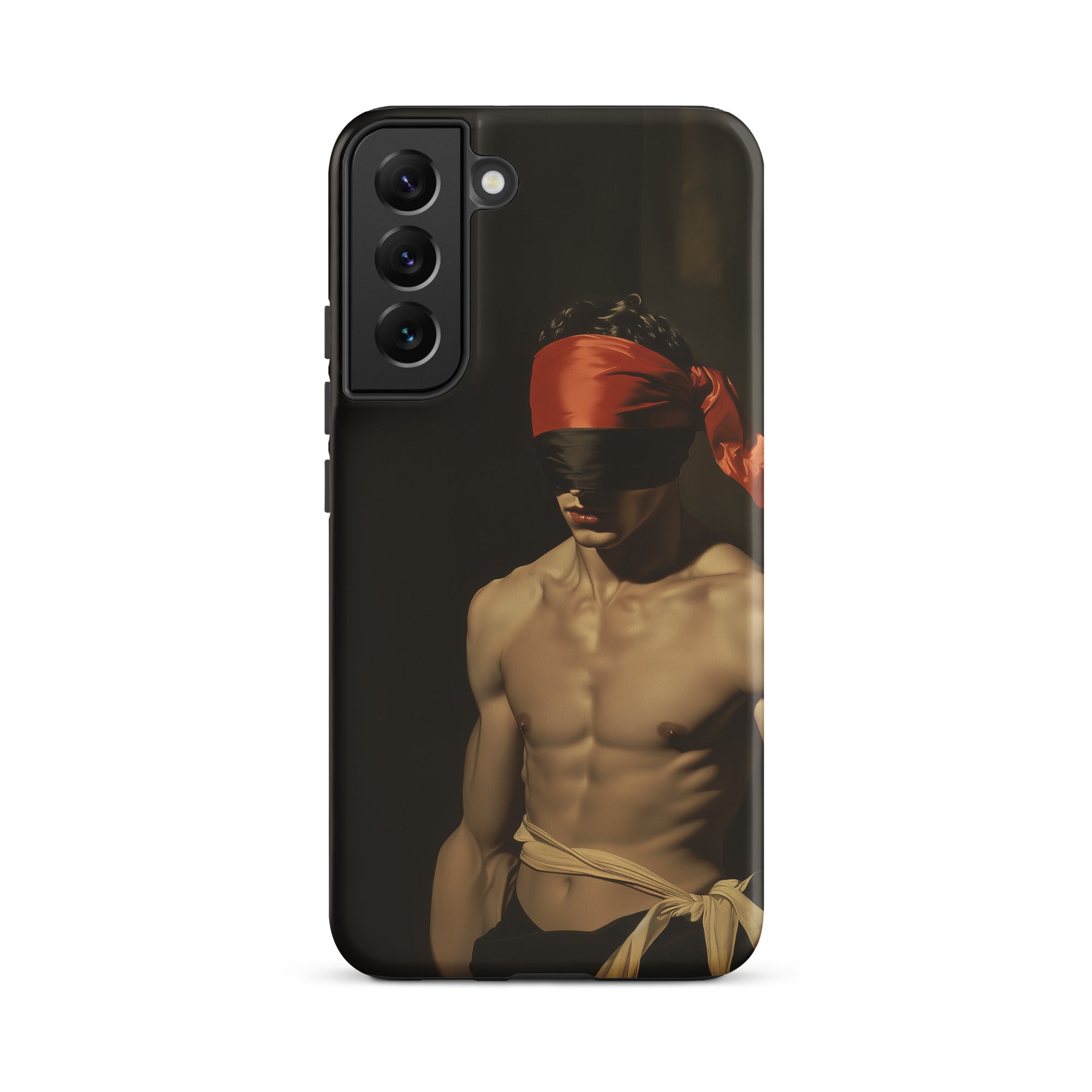 Blackout Vintage 19th Century Gay Fetishism Samsung Case, Galaxy S22 Plus / Matte, Black Smartphone Case Blindfolded Shirtless Man