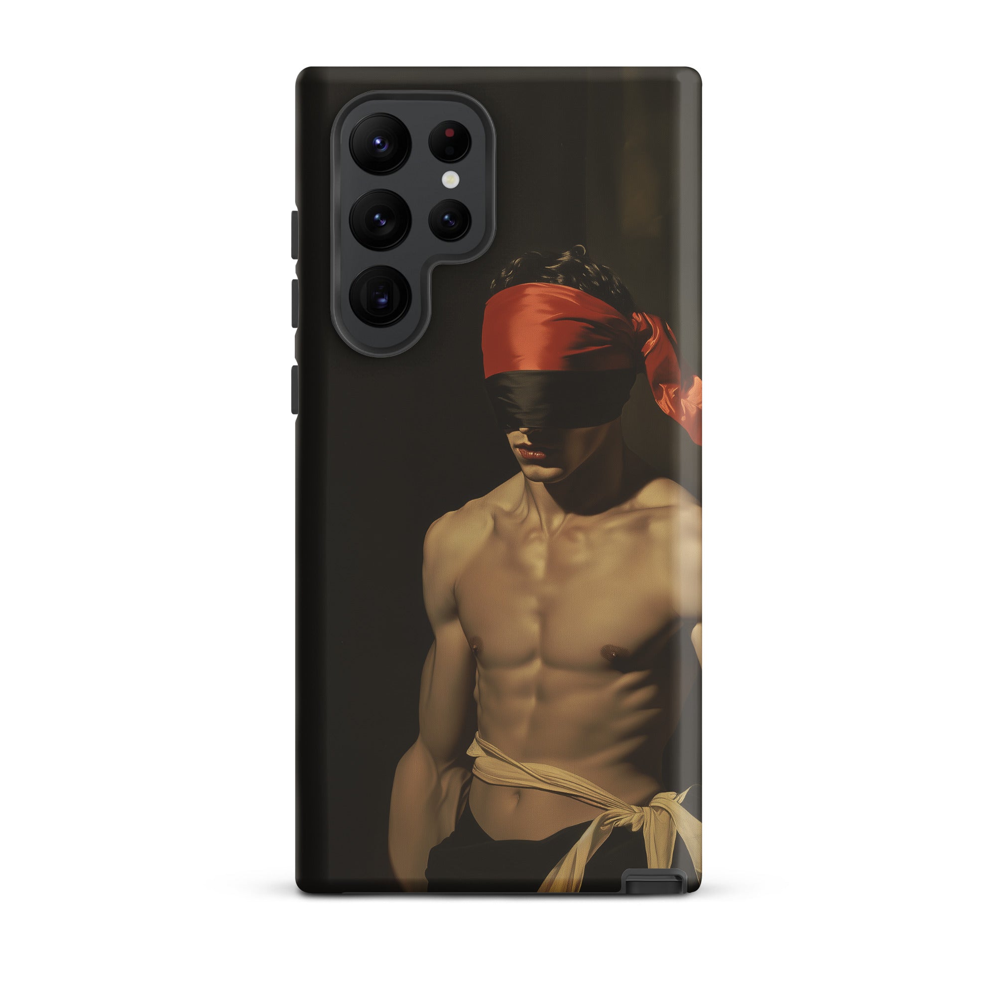 Blackout Vintage 19th Century Gay Fetishism Samsung Case, Galaxy S22 Ultra / Matte, Black Smartphone Case Blindfolded Shirtless Man Red