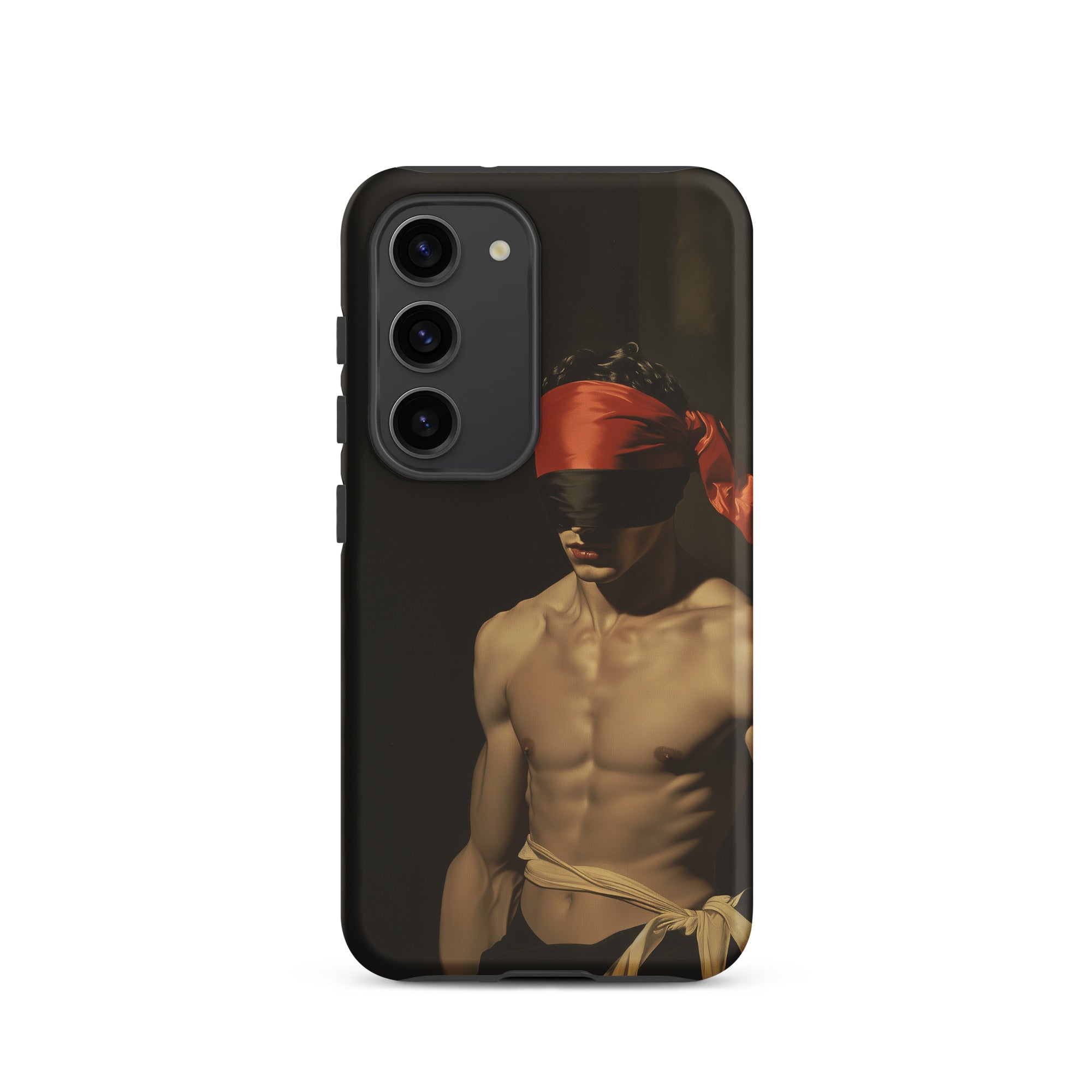 Blackout Vintage 19th Century Gay Fetishism Samsung Case, Galaxy S23 / Matte, Black Phone Case Shirtless Man Red Blindfold Beige