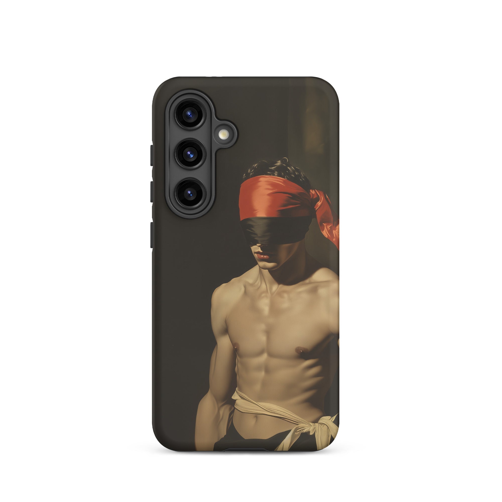 Blackout Vintage 19th Century Gay Fetishism Samsung Case, Galaxy S24 / Matte, Smartphone Case Blindfolded Man Muscular Physique
