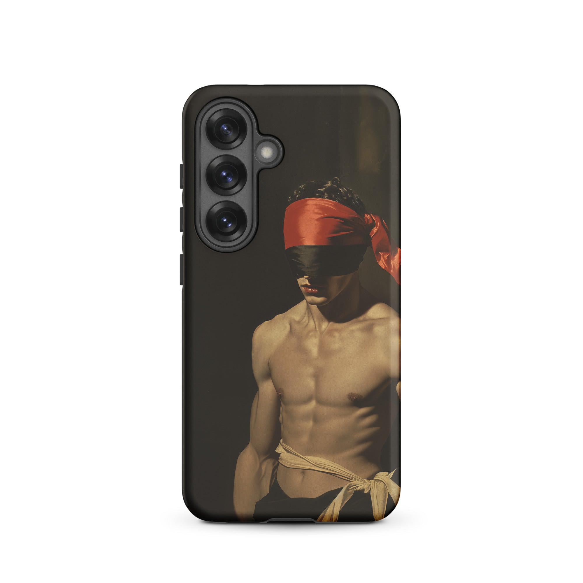 Blackout Vintage 19th Century Gay Fetishism Samsung Case, Galaxy S25 / Matte, Black Smartphone Case Blindfolded Man Red Headscarf