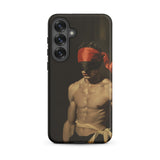 Blackout - Vintage 19th Century Gay Fetishism Samsung Case, Galaxy S25 Plus / Matte, Black Smartphone Case Blindfolded Shirtless Man Orange