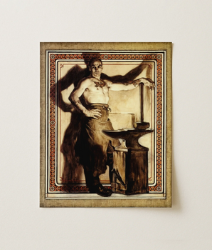 Framed Painting Muscular Blacksmith Sepia Tones Apron Forge Frank Leyendecker, Art Print, Plants, Tattooed Smith, Grow Wings